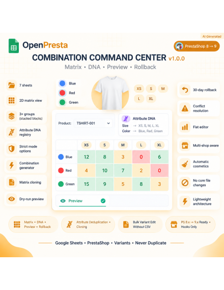 Google Sheets Combination Manager for PrestaShop 8-9 | Variant Bulk Edit | OpenPresta