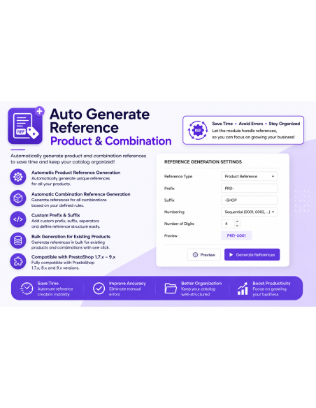 Auto Generate reference product and combinaison Prestashop