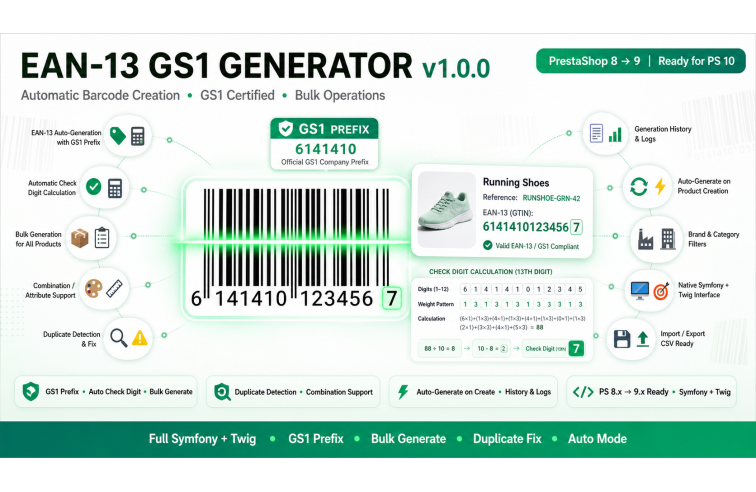 EAN-13 GS1 Generator for PrestaShop  - Automatic Barcodes | OpenPresta