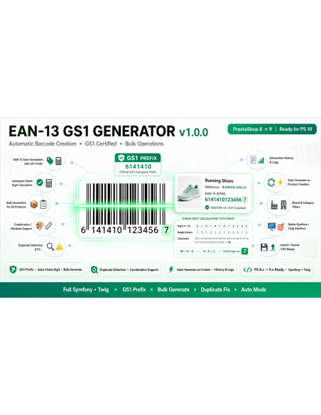 EAN-13 GS1 Generator for PrestaShop  - Automatic Barcodes | OpenPresta