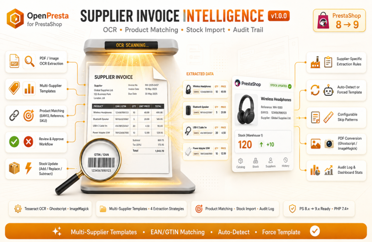 Supplier Invoice OCR & Inventory Import for PrestaShop  | OpenPresta
