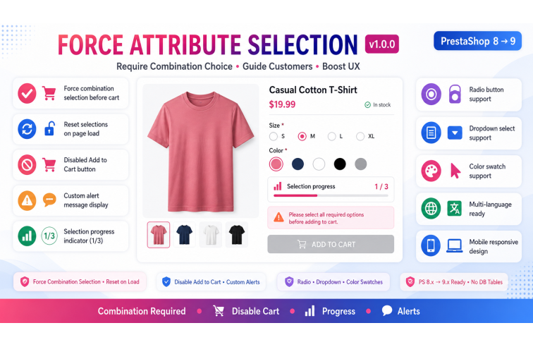 Force Attribute Selection for PrestaShop | Require Combination Choice | OpenPresta