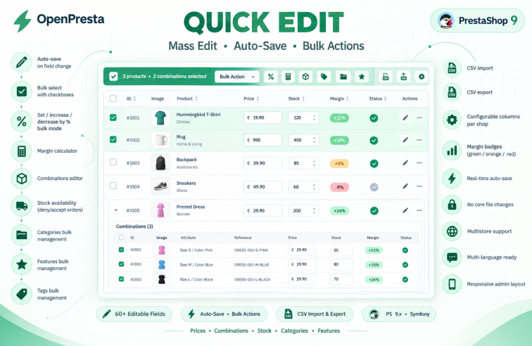 Quick Edit for PrestaShop  | Mass Edit Products & Combinations | OpenPresta