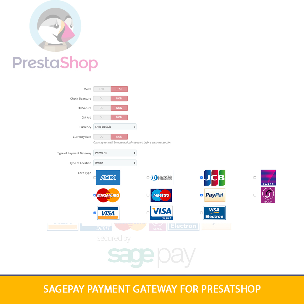 MODULE PRESTASHOP Sage Pay ( Opayo) Gateway Payment protocol 4.0.0