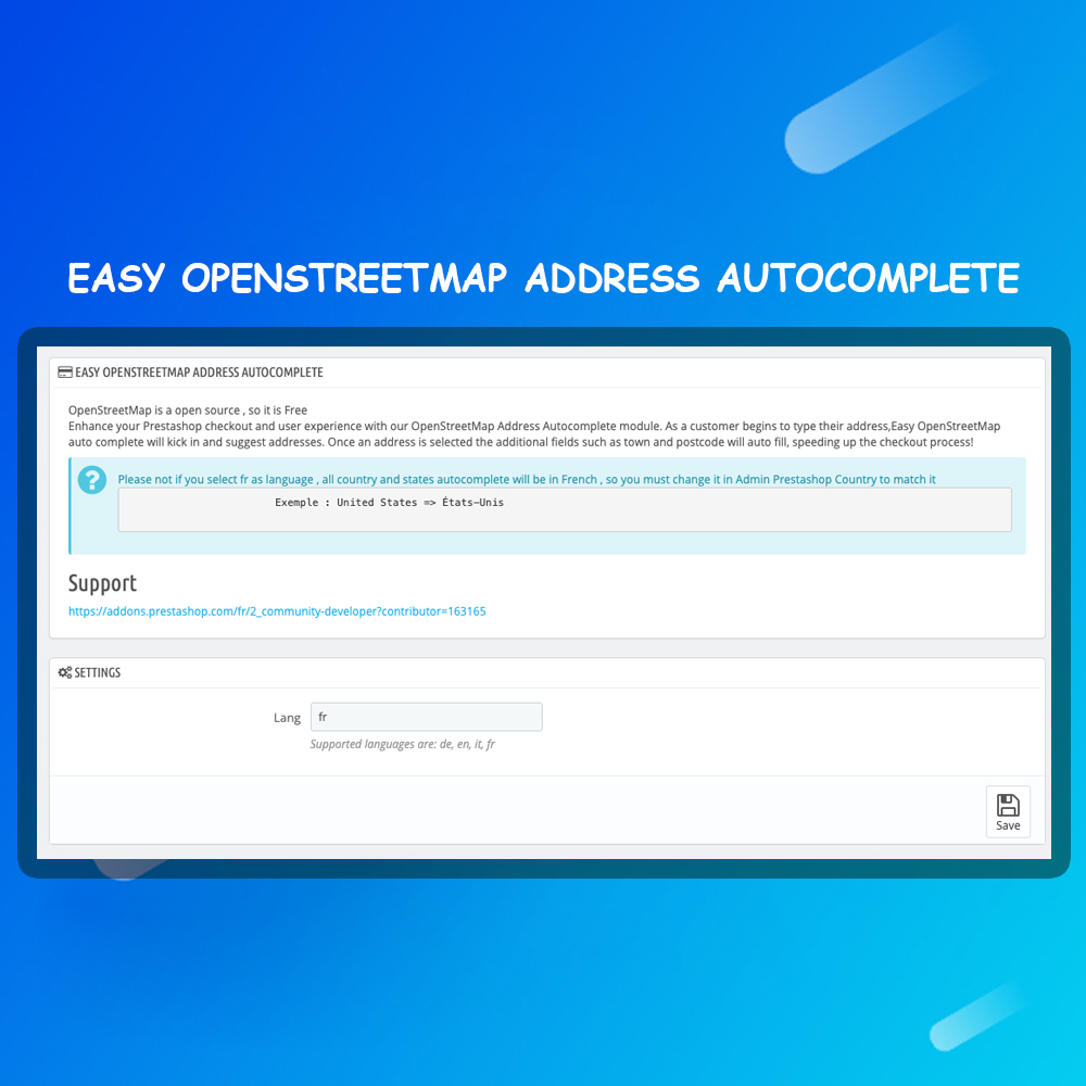 Module Prestashop OpenStreetMap Address Autocomplete