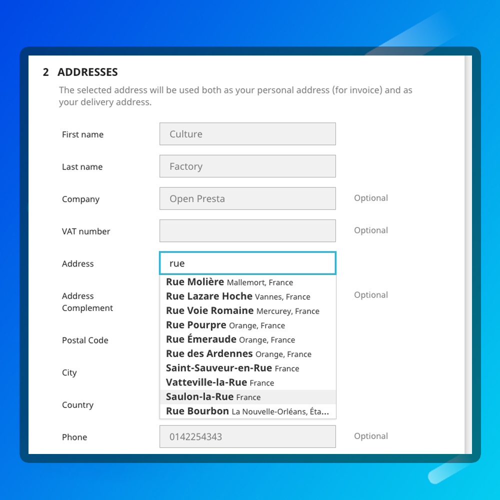 Module Prestashop OpenStreetMap Address Autocomplete