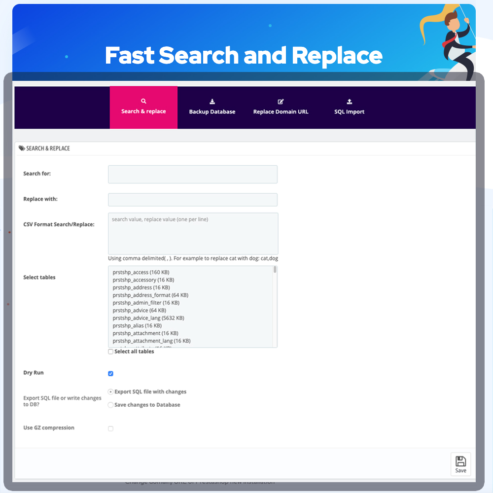 Search and Replace Database Prestashop Module 7 module prestashop search replace 1