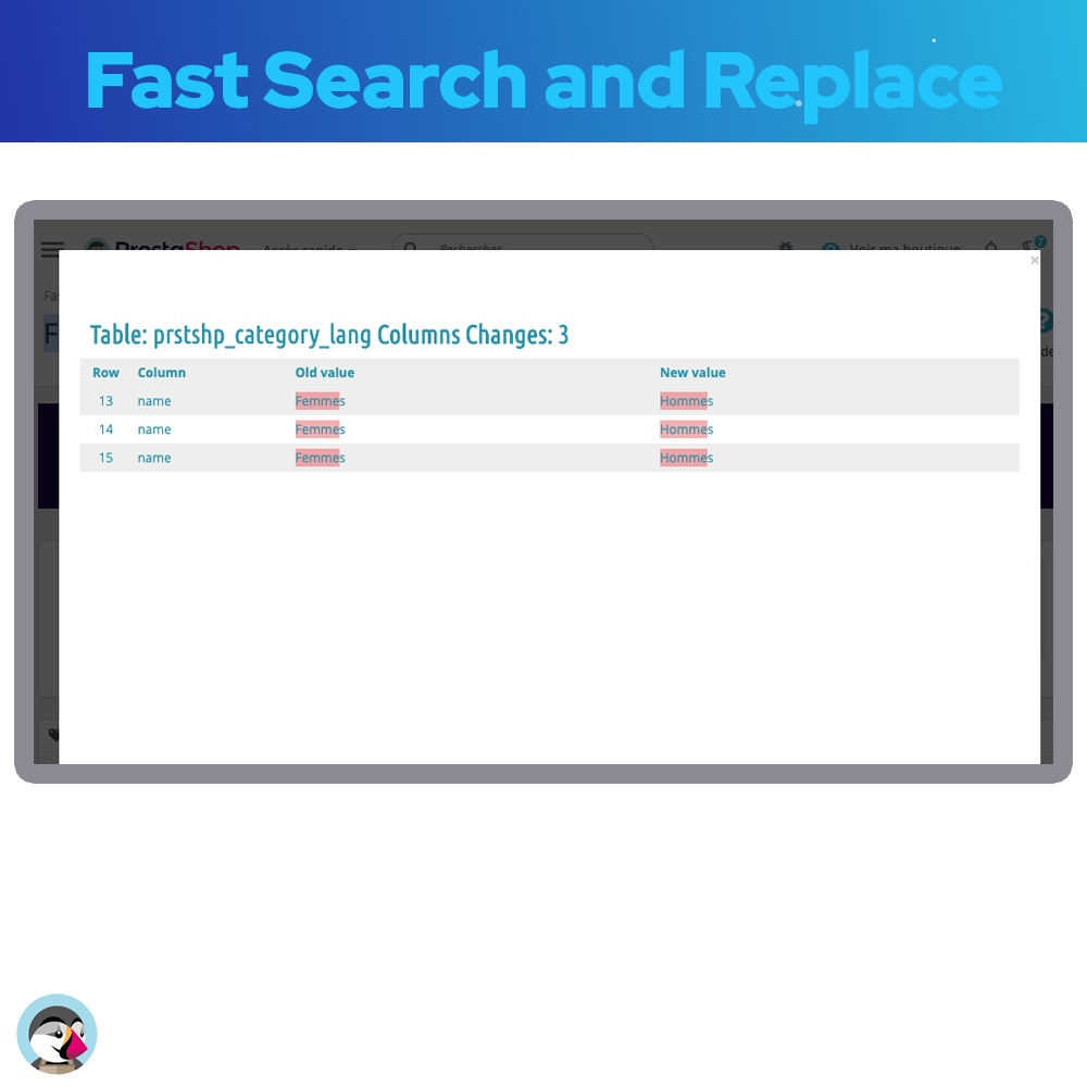 Search and Replace Database Prestashop Module 6 module prestashop search replace 3