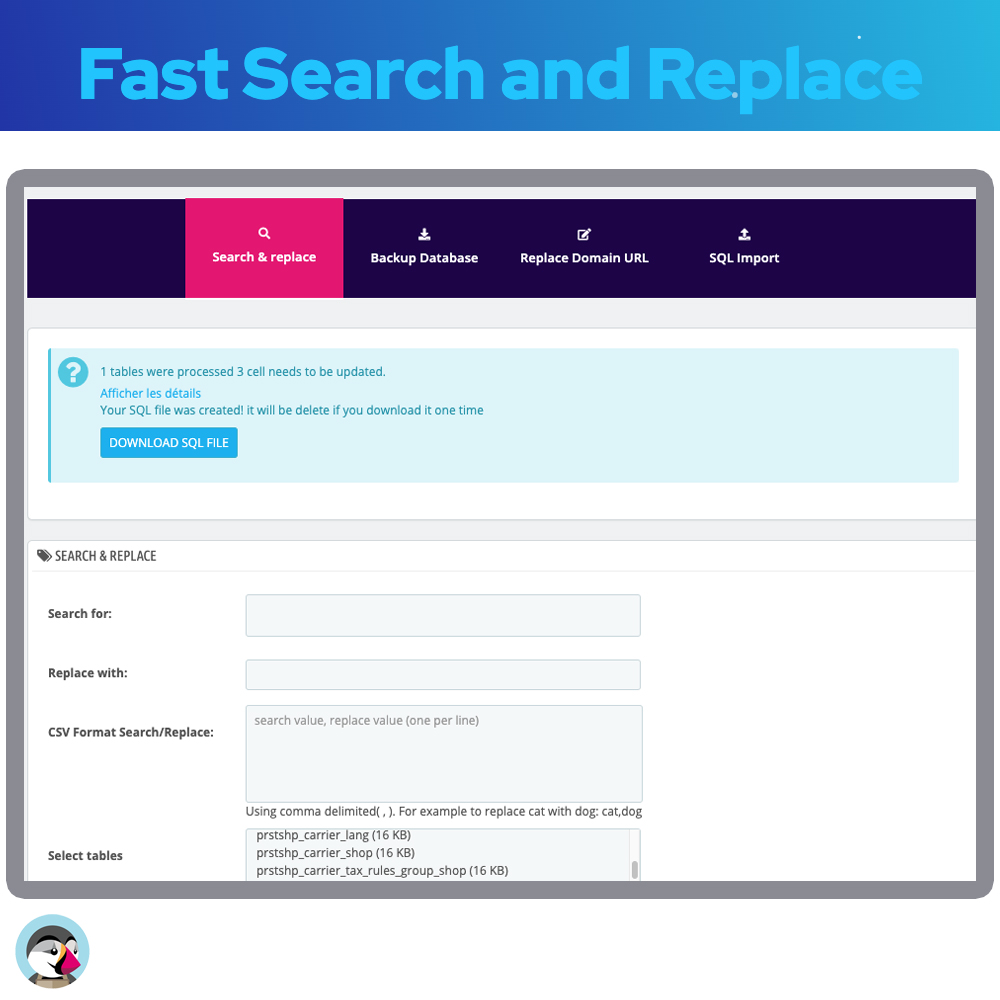 Database Search and Replace Prestashop Module quick replace prestashop