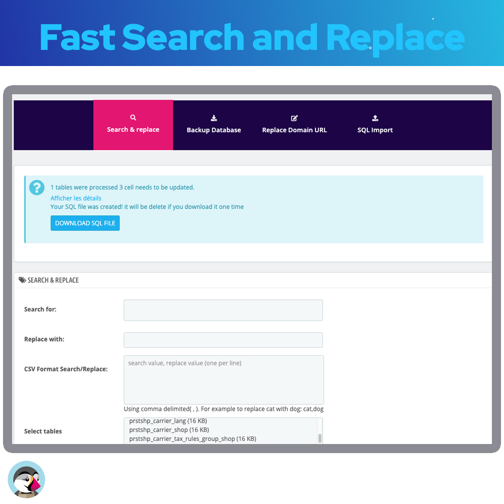 Search and Replace Database Prestashop Module 5 module prestashop search replace 4