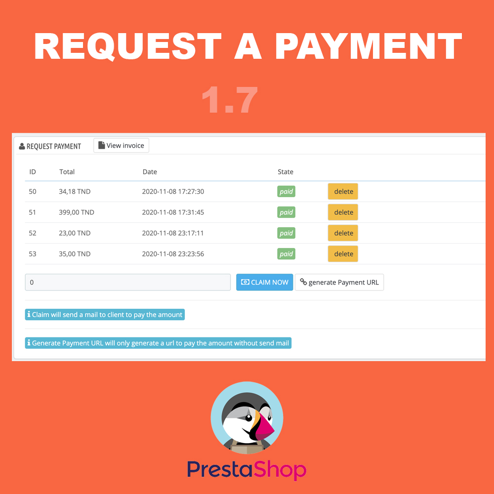 Module Request a payment prestashop