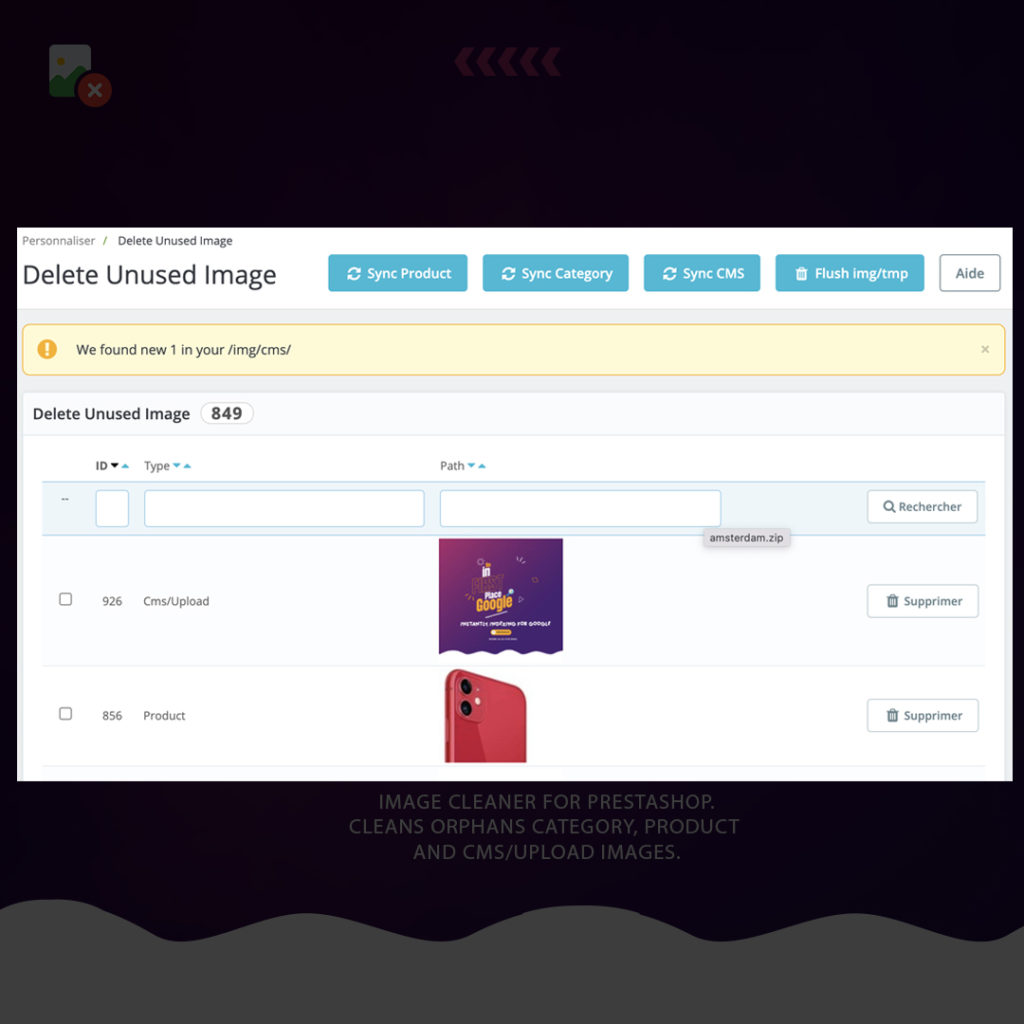 Clean Delete unused image Prestashop v4.0.1 5 opdeleteunusedimage found