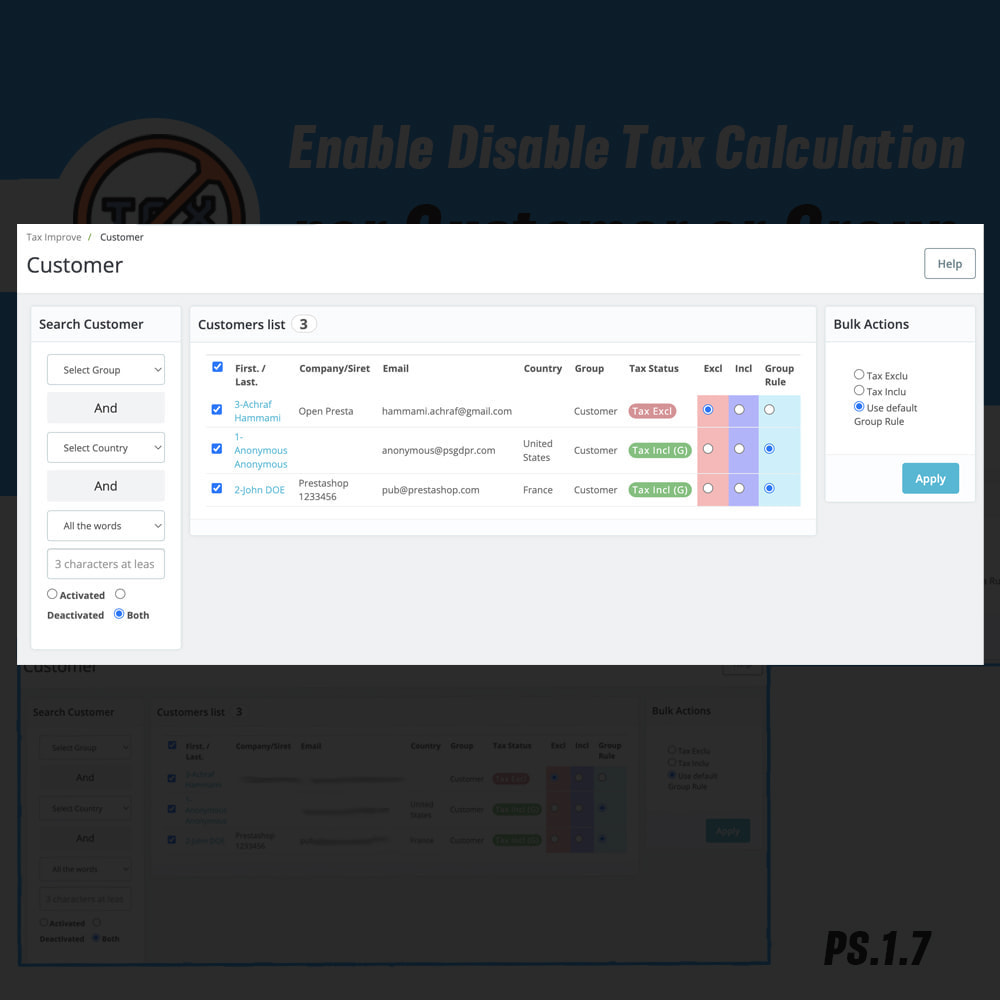 Tax Calculator per Customer or Group or Country Prestashop 5 2 enable disable tax calculation per customer or group
