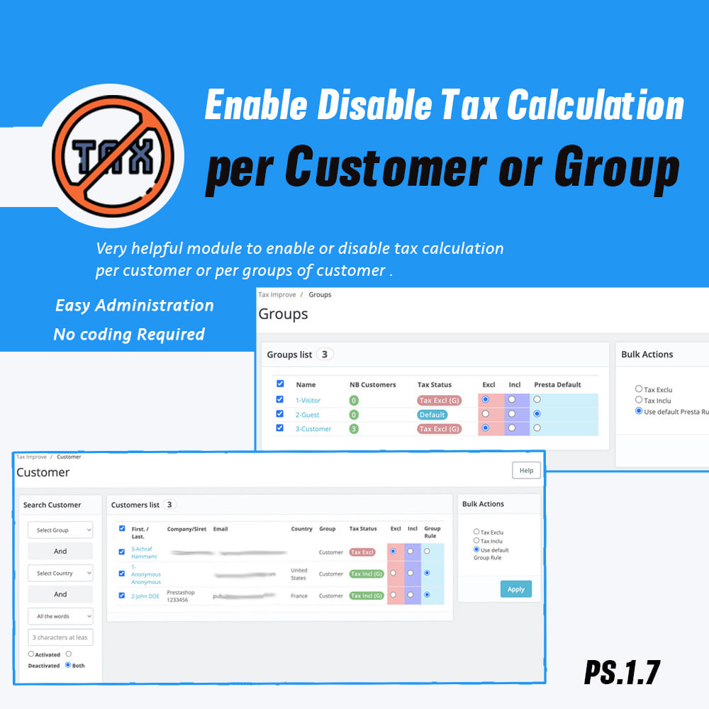 enable disable tax calculation per customer or group