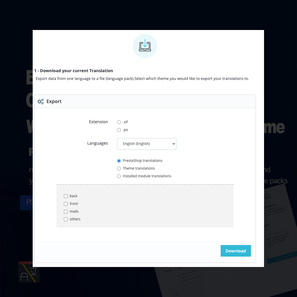 Import Export Translations .po or .xlf Prestashop 8 image1