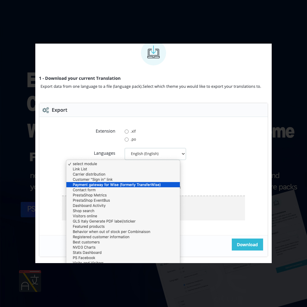 Import Export Translations .po or .xlf Prestashop 6 image3