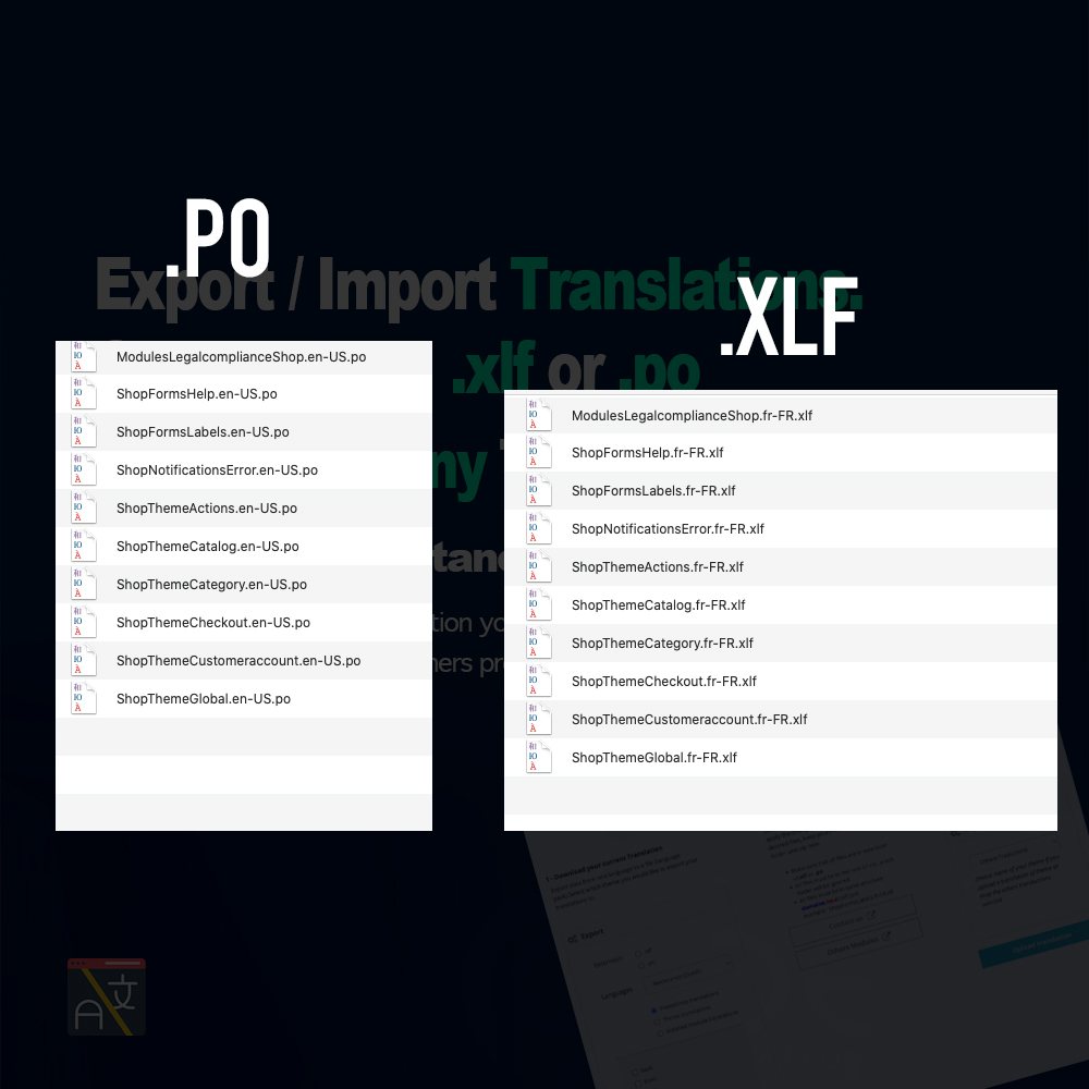Import Export Translations .po or .xlf Prestashop ps import translations xlf