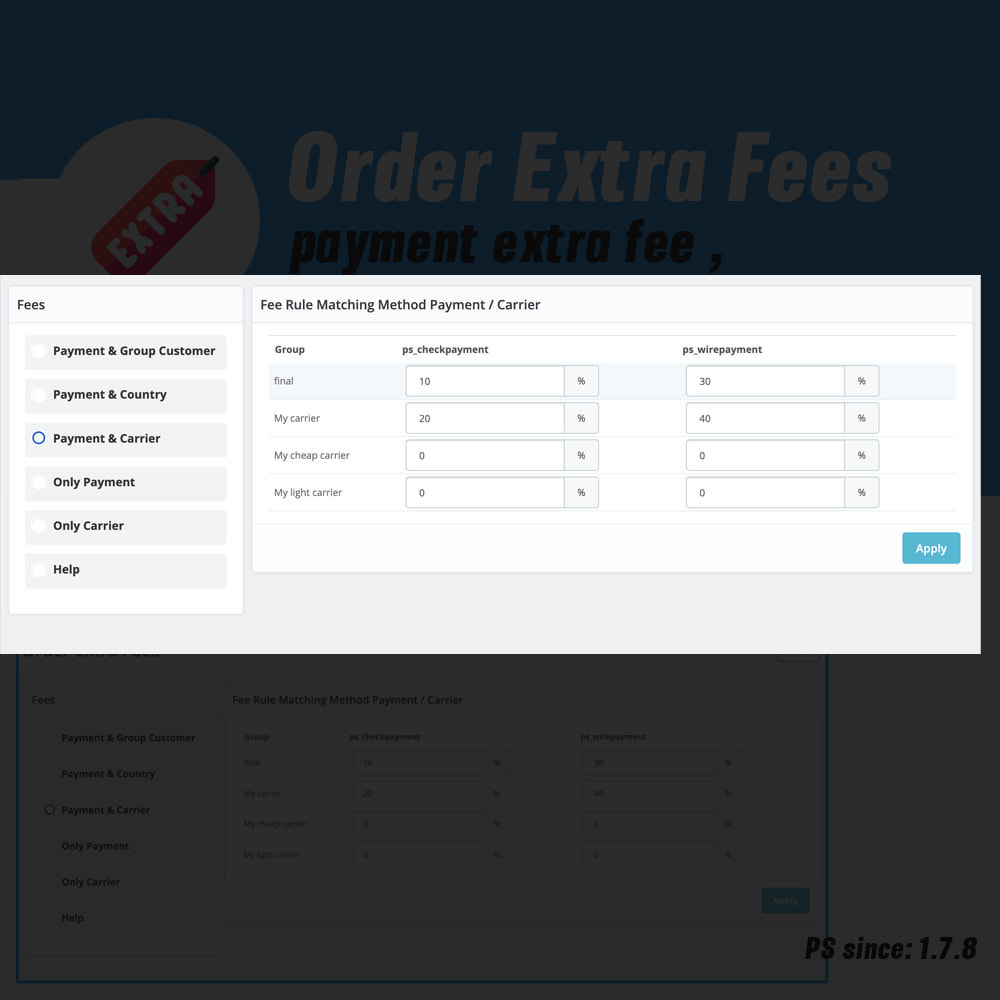 Prestashop Extra Fees additional charge allow order prestashop