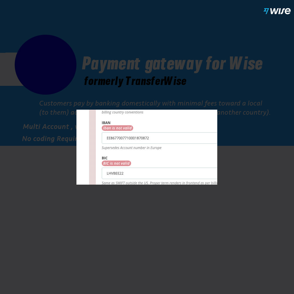 Payment gateway for Wise Prestashop