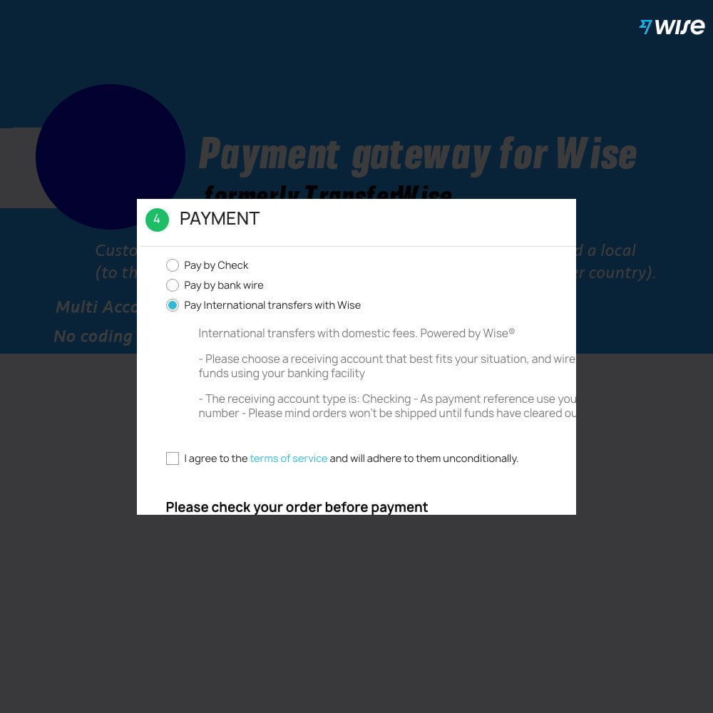 Payment gateway for Wise Prestashop payement via wise