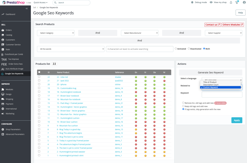 Prestashop Google Seo Keywords Generator 6 module prestashop seo generator google 5