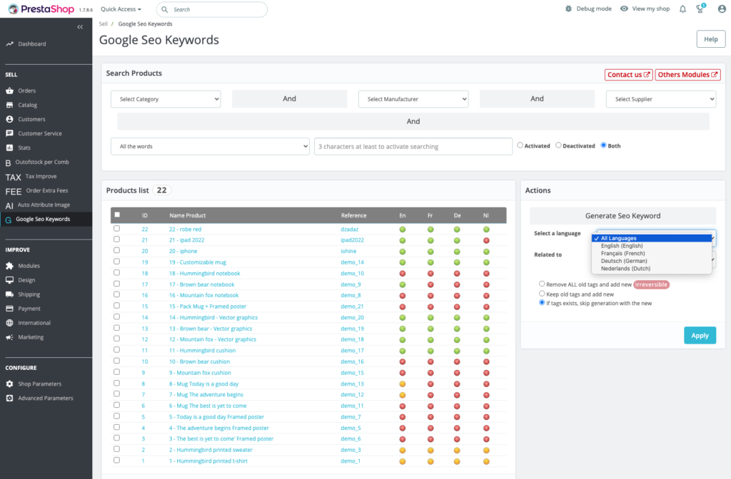 Prestashop Google Seo Keywords Generator 5 module prestashop seo generator google 6