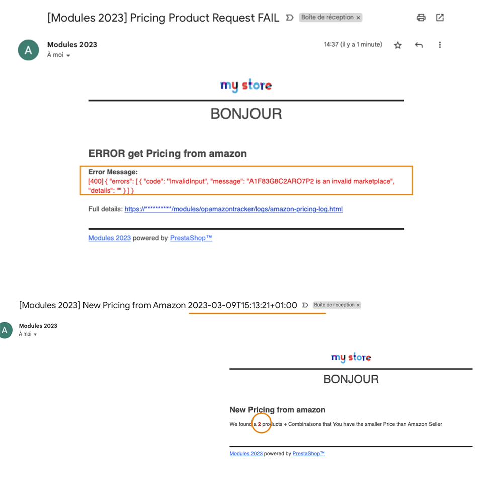 Amazon Price Tracker Prestashop 6 opamazontracker notification
